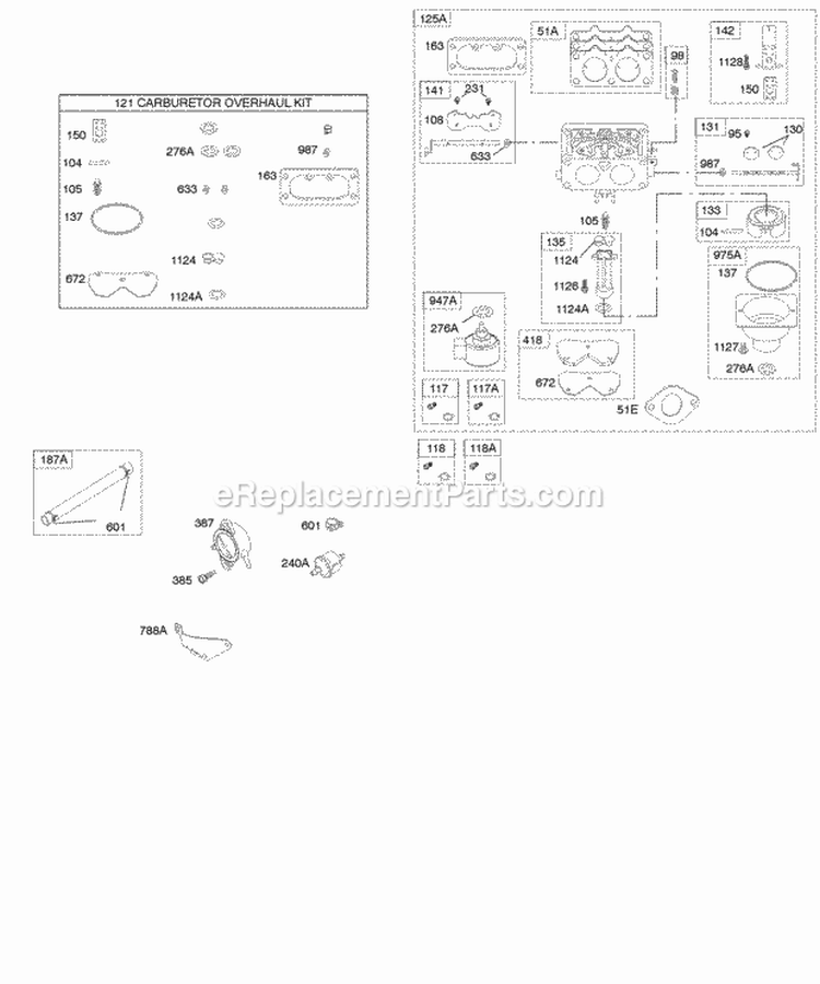 Carburetor Fuel Supply Kit- Carburetor Overhaul Diagram and Parts List for 445977-1092-B1  Briggs and Stratton Engine